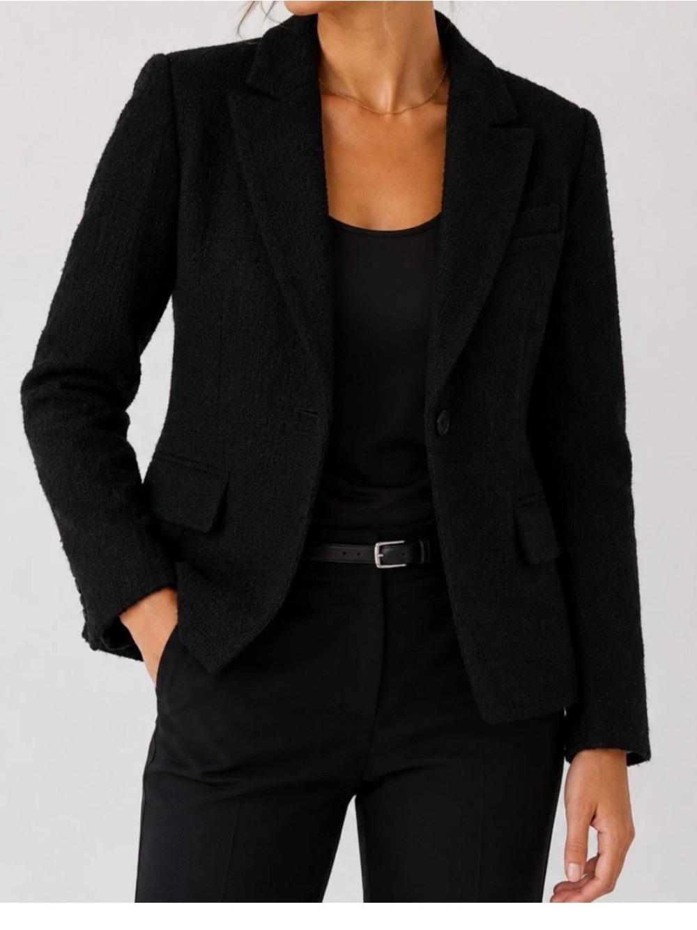 Women's Black Tailored Bouclé Blazer - Classic Work Jacket